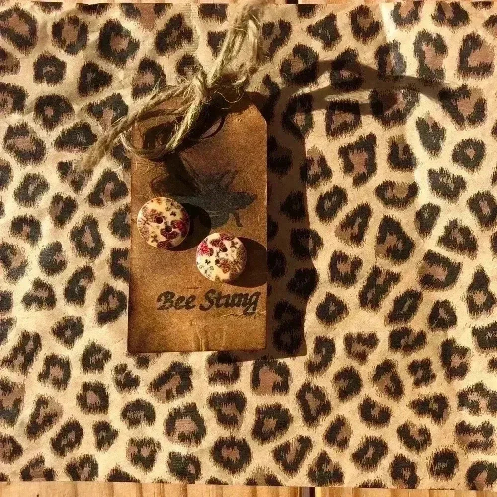 Handmade Vintage Wooden Button Earrings NEW